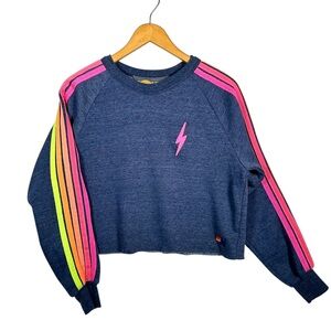 AVIATOR NATION Bolt Rainbow Stripe Cropped Cut-Off Sweater
